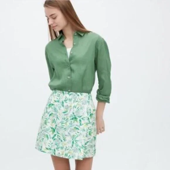 NWT Ellen Tracy Green Floral Print Linen Blend Skort - S - Picture 2 of 8